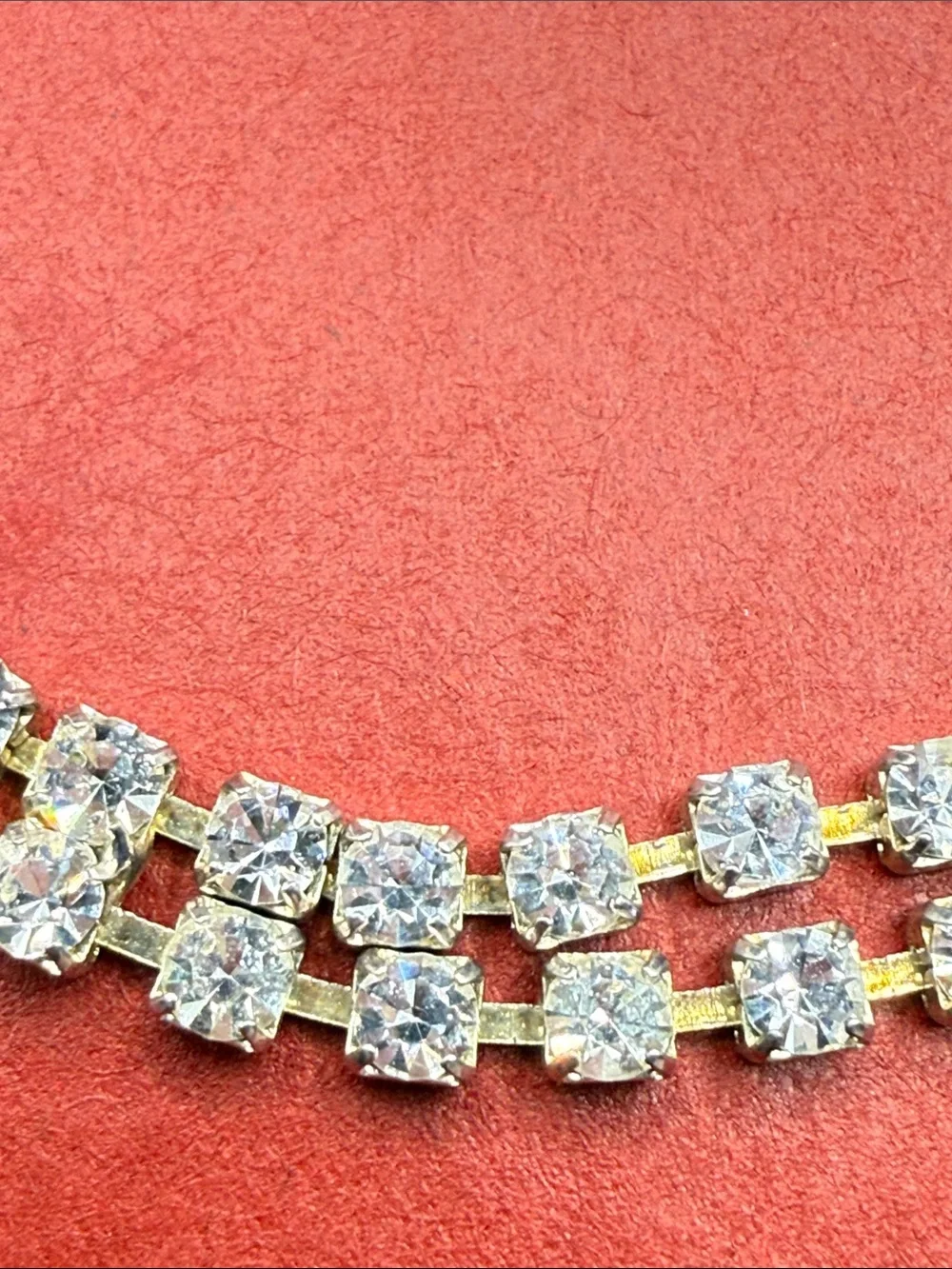 Vintage Gold-Tone Clear Crystal Double Row Tennis Bracelet prong set station